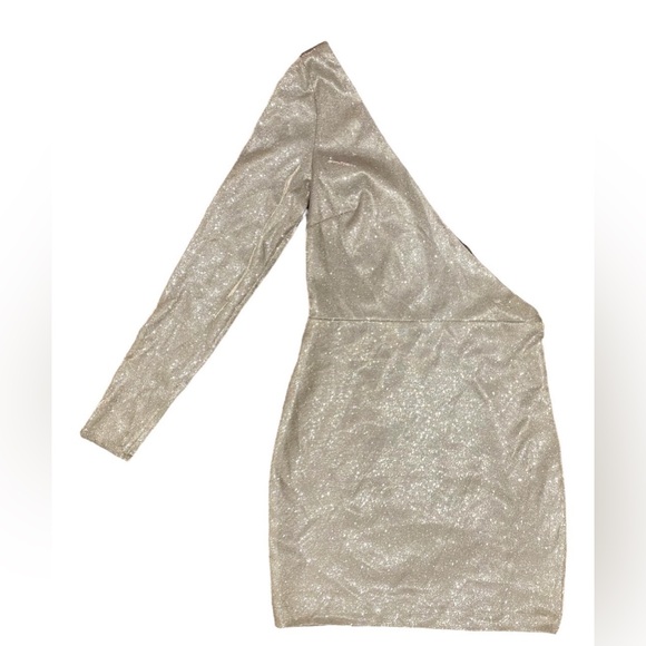 Meshki Lilliana Textured Metallic One Shoulder Peekaboo Mini Dress - Picture 3 of 5